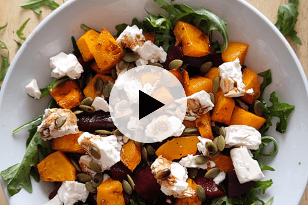 Ensalada de Rúcula, Calabaza y Remolacha y queso feta: Color, Sabor y Feta sin Complicaciones